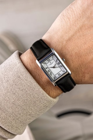 Montre à quartz en cuir - Noir et argenté  - Frederic Graff