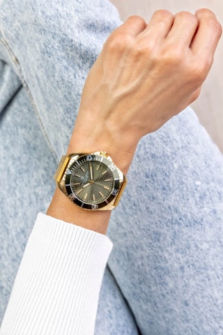 Montre à quartz en acier inoxydable plaqué ion or jaune - Doré et noir - Frederic Graff