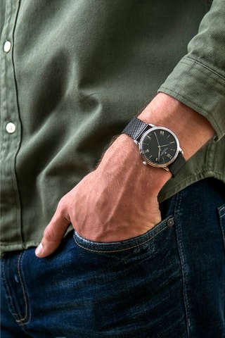 Montre à quartz en acier - Noir et argenté