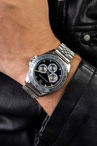 Montre à quartz en acier - Argenté et noir