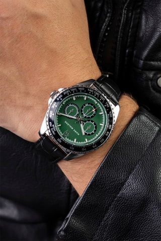 Montre à quartz en cuir - Noir et argenté