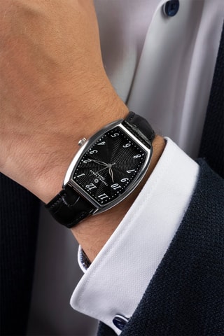 Montre à quartz en cuir - Noir et argenté - Frederic Graff