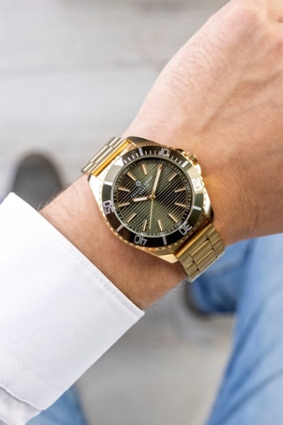 Montre à quartz en acier plaqué ion or jaune - Frederic Graff