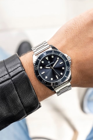 Montre à quartz en acier - Argenté et bleu canard