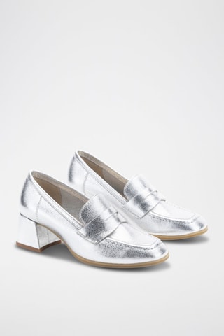 Mocassins à talons en cuir - Argenté