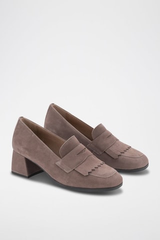Mocassins à talons en nubuck Cler - Taupe
