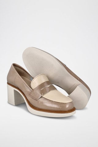 Mocassins à talons en cuir verni Napalack - Beige