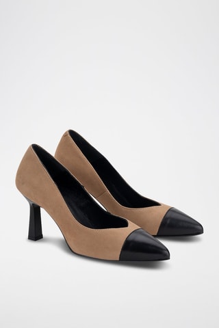 Escarpins en cuir et cuir nubuck - Taupe et noir