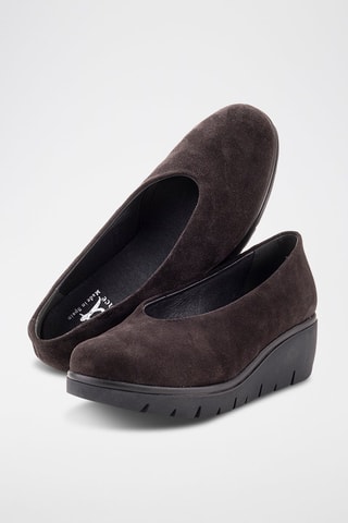 Slippers compensées en cuir Serraje - Marron