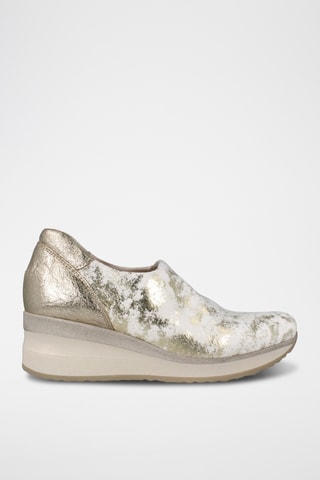 Slip-on compensés en cuir - Doré