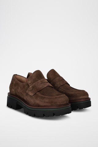 Mocassins à talons en nubuck - Marron