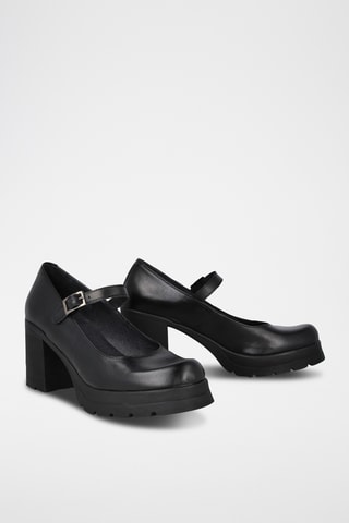 Babies à talons en cuir - Noir