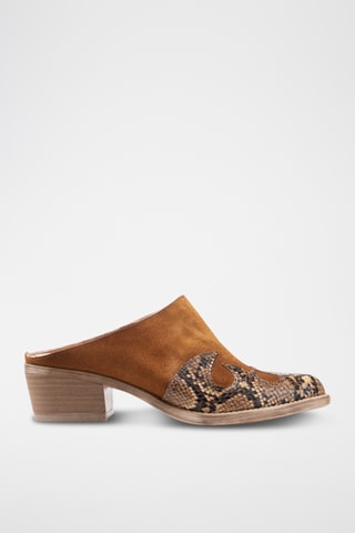 Mules à talons en cuir - Camel