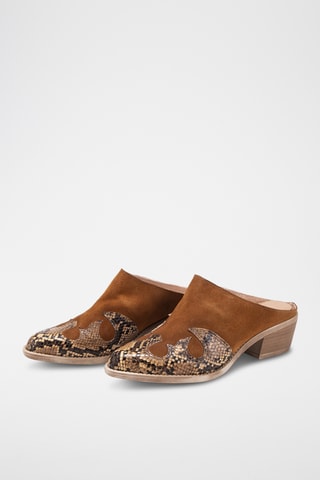 Mules à talons en cuir - Camel