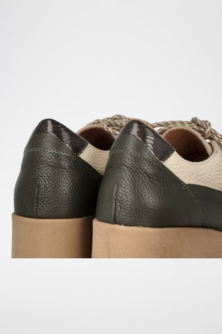 Derbys compensés en cuir - Ecru et kaki