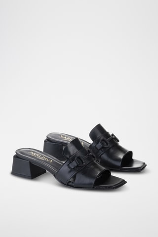 Mules à talons en cuir - Noir