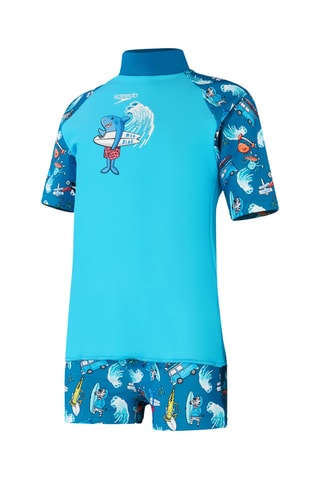 T-shirt e calções de banho - Azul-celeste e azul-pato