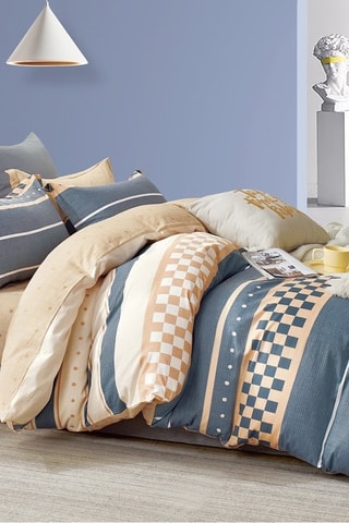 Parure de couette en percale de coton 80 fils/cm² - Gris et beige