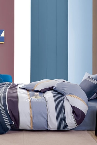 Parure de couette en percale de coton 80 fils/cm² - Bleu et jaune