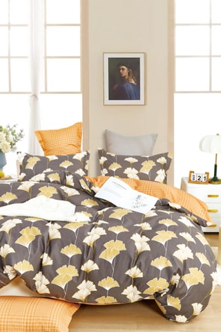 Parure de couette en percale de coton 80 fils/cm² - Gris et jaune