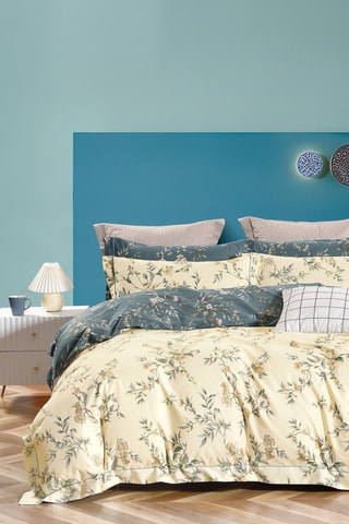 Parure de couette réversible en percale de coton 80 fils/cm² - Jaune clair et vert foncé