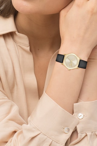 Montre à quartz en cuir - Noir