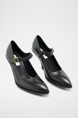 Babies à talons en cuir - Noir