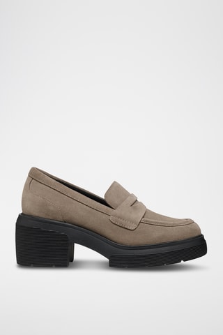 Mocassins à talons en cuir de veau nubuck Spherica - Taupe