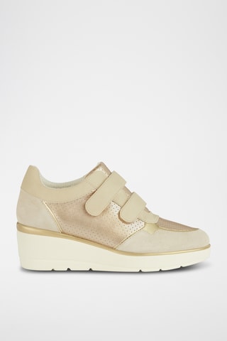 Baskets compensées en cuir de veau nubuck Calzature - Doré et beige