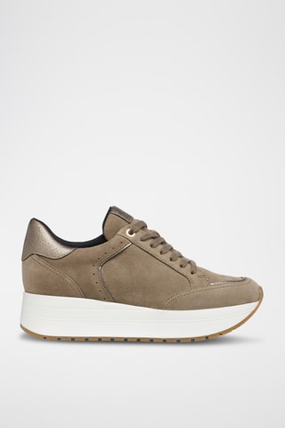 Baskets plateformes en cuir de veau nubuck New Kency - Taupe