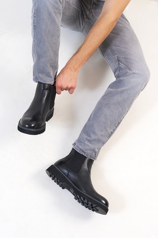 Boots Chelsea regular en cuir - Noir