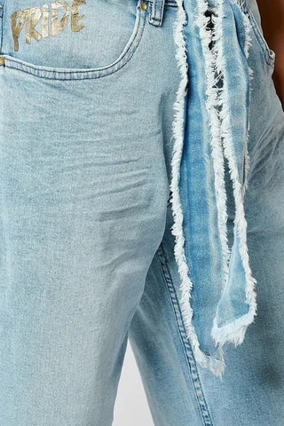 Jean wide legs délavé taille haute Bara - Ciel