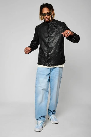 Veste en cuir d'agneau Ben  - Noir