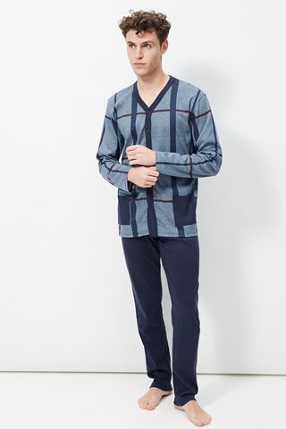 Pyjama - 
Bleu clair chiné et bleu foncé