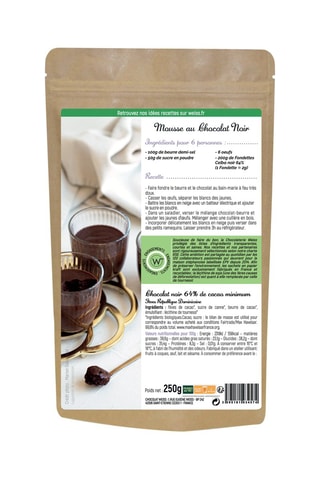 Chocolat noir 64% à pâtisser bio - 250 g