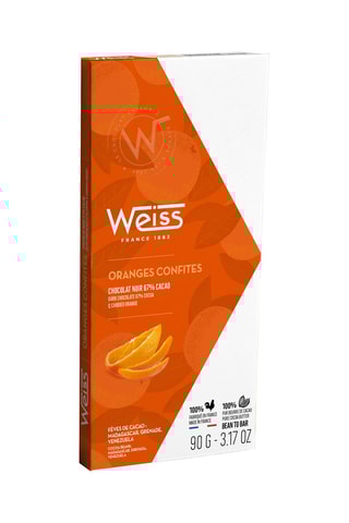 3 Tablettes Oranges confites chocolat noir 67% cacao - 90 g
