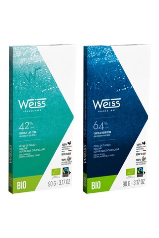 Tablette chocolat lait Ceiba 42% bio et tablette chocolat noir Cebia 64%