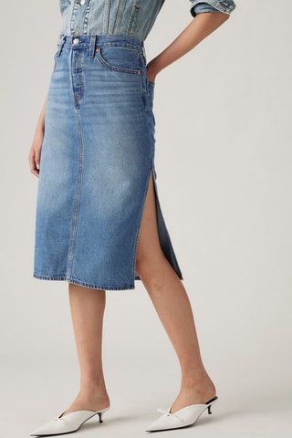 Jupe midi en jean- Bleu