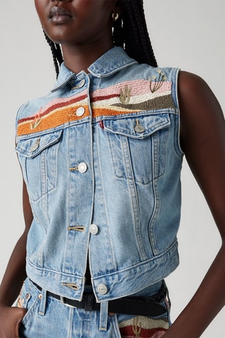 Veste sans manches en jean Embroidered - Bleu