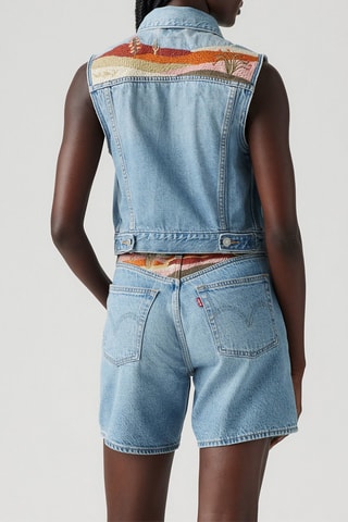 Veste sans manches en jean Embroidered - Bleu