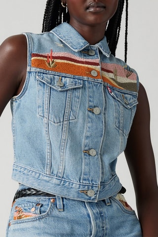Veste sans manches en jean Embroidered - Bleu