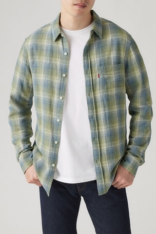 Chemise en lin - Vert et bleu cobalt