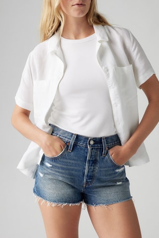 Short en jean taille haute - Bleu pétrole