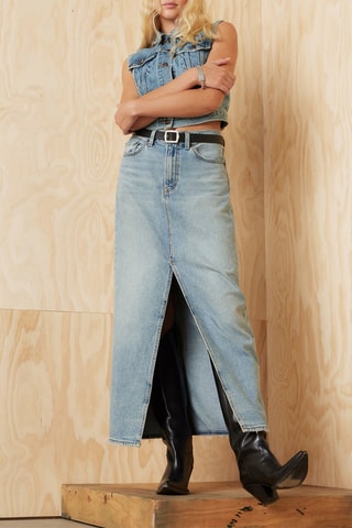 Jupe longue en jean taille haute - Bleu