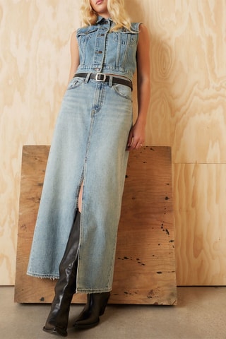 Jupe longue en jean taille haute - Bleu