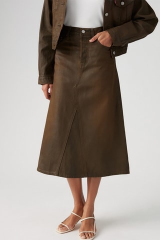 Jupe droite en jean - Marron