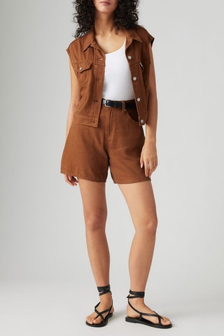 Short en lin High-Rise Baggy - Marron