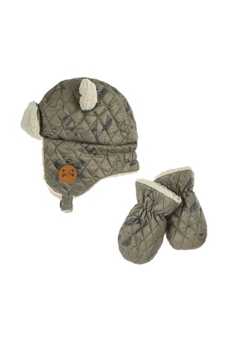 Aviator Muts en Wanten Kaki