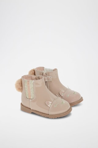 Bottines fourrées vernies - Beige