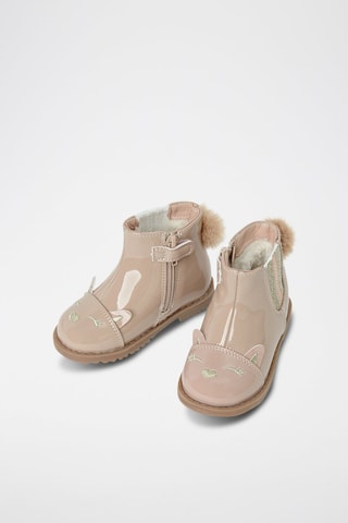 Bottines fourrées vernies - Beige